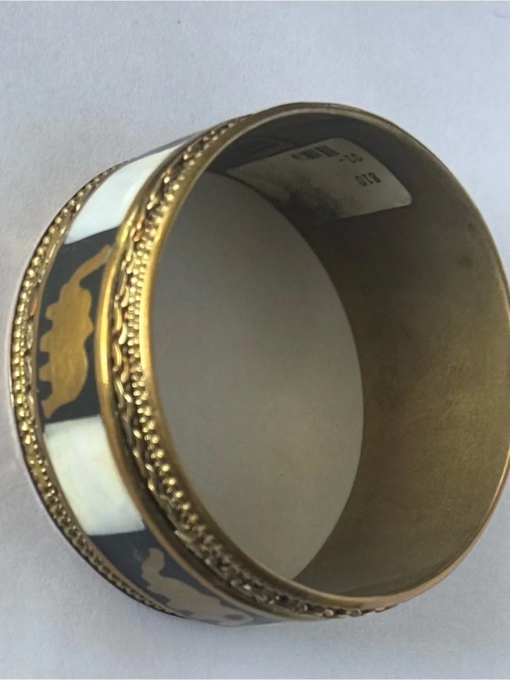 Vintage Brass Elephant & Mother of Pearl Inlay Bangle Bracelet
